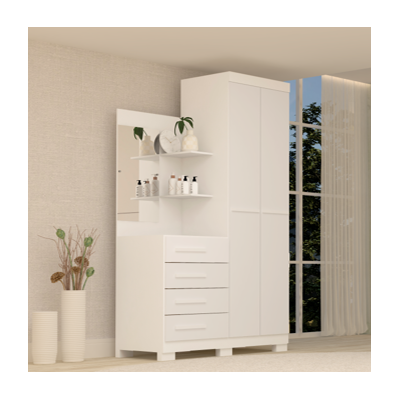 Guarda-roupa Solteiro 2 Portas 4 Gavetas com Espelho Melissa Nature Off White cod 641.033